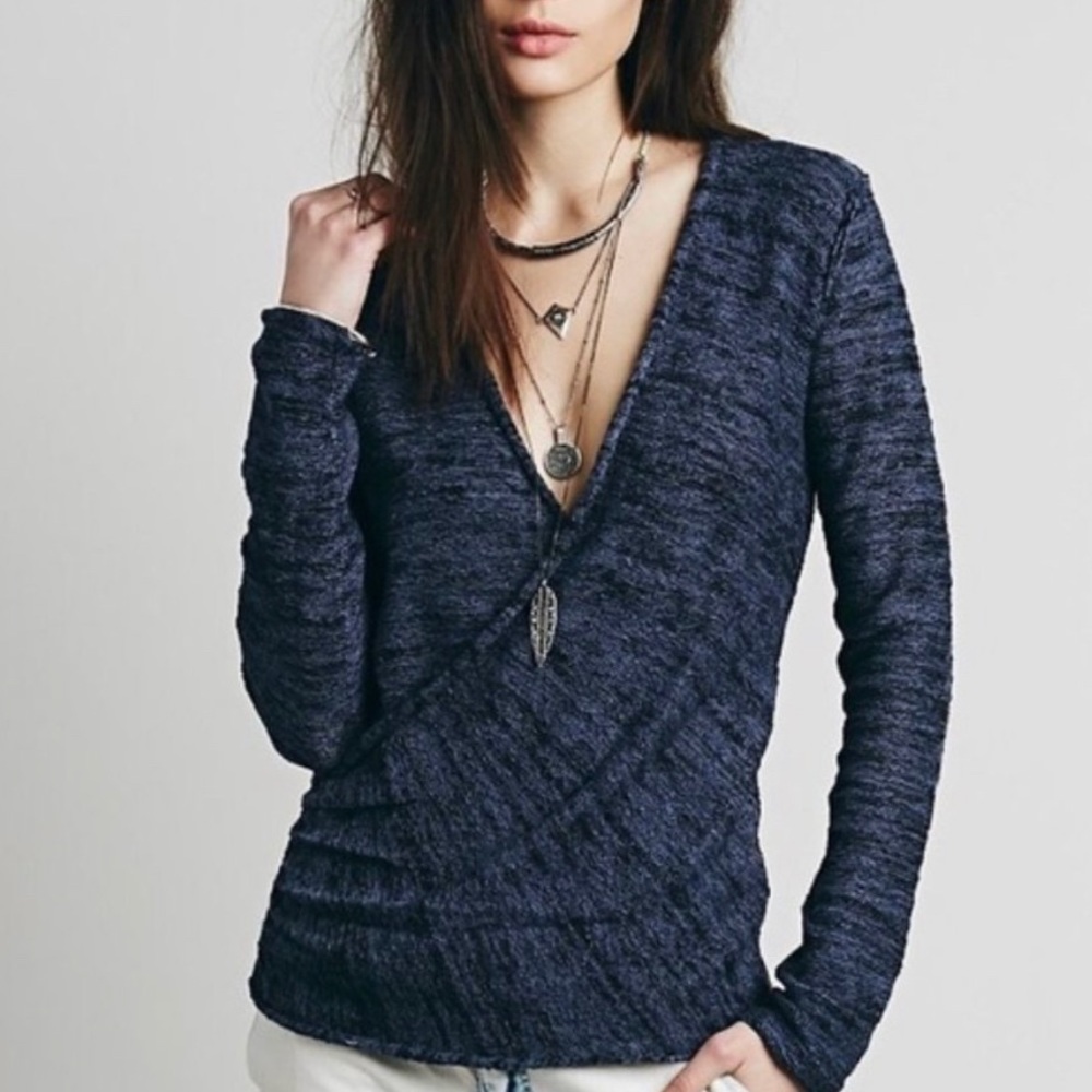 Free People Gotham Blue Faux Wrap Sweater